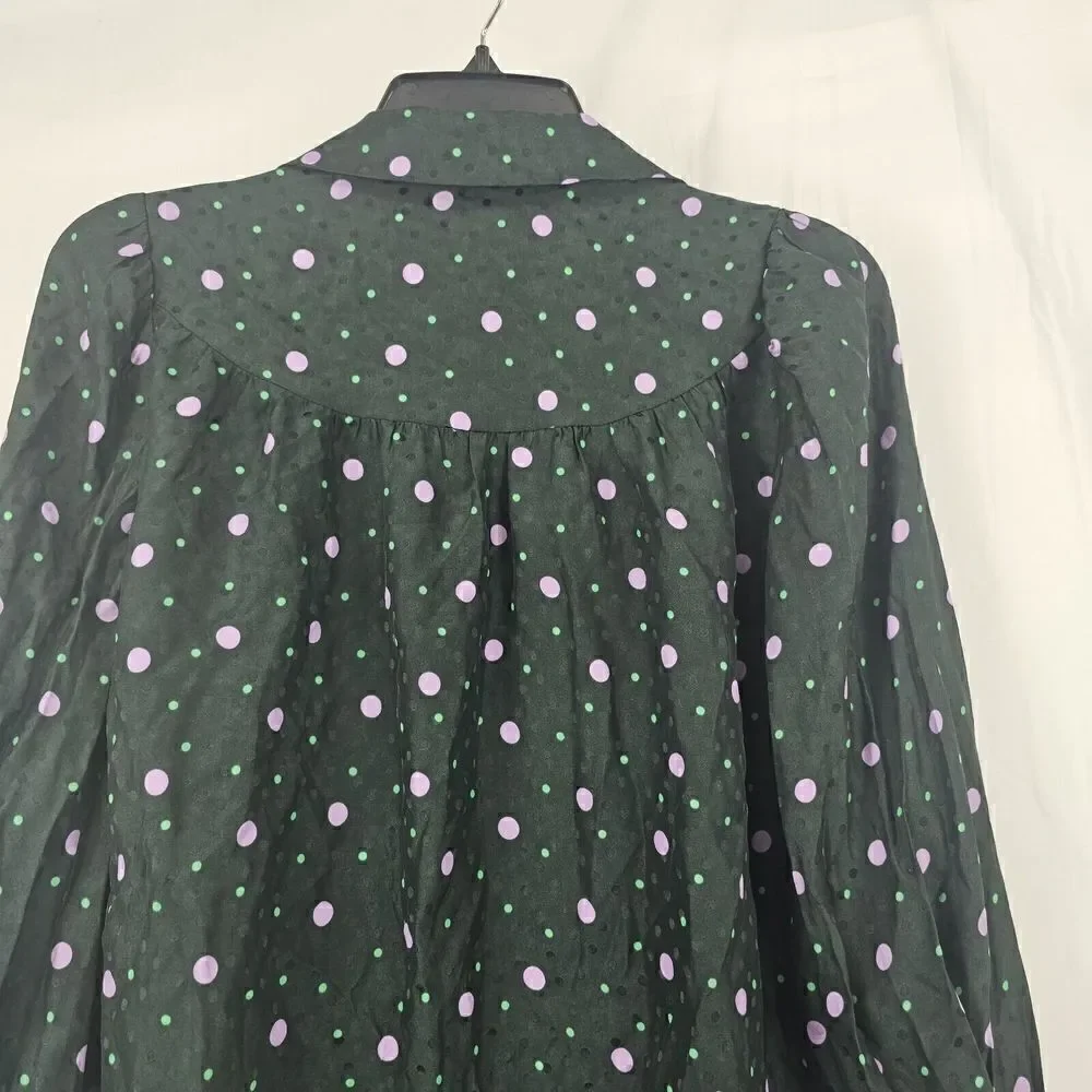 Kate Spade Pine Forest Green Pop Dots Blouse Size XS Silk Blend